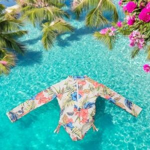 Wonder Nation Girl's Floral Rash-Guard One-piece Longsleeve Swimsuit